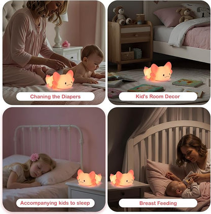 ZKLiLi Axolotl Kids Night Light,Squishy Cute Lamp Dimmable Childrens Night Light Gifts for Baby with Timer & 16 Colors,Rechargeable Bedroom Smart LED Bedside Lamps Toddler Night Light
