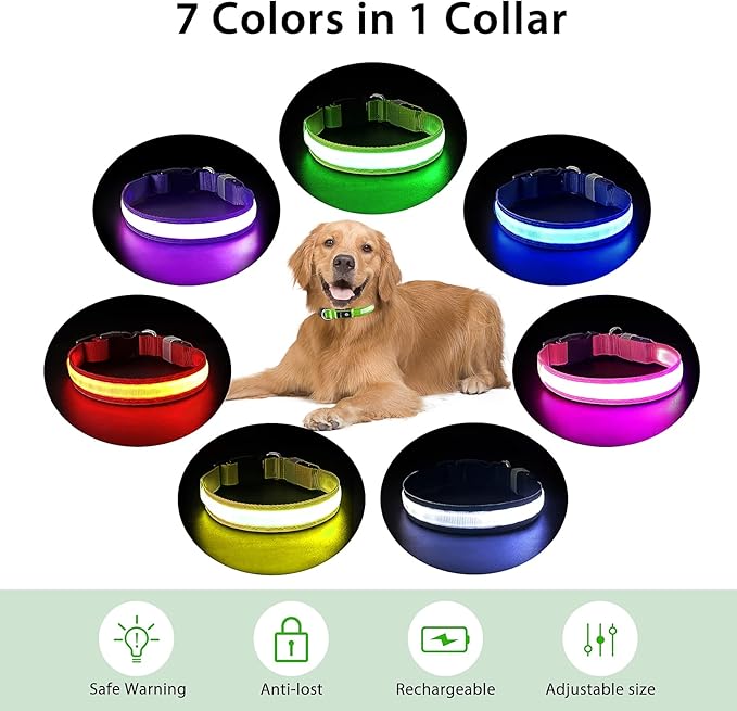 PcEoTllar Light up Dog Collar Lights for Night Walking - LED Dog Collar Light Rechargeable Color Changing, Glow in The Dark Dog Collars Waterproof Glowing Dog Collars for Large Small Medium Dogs-Mewly Pet