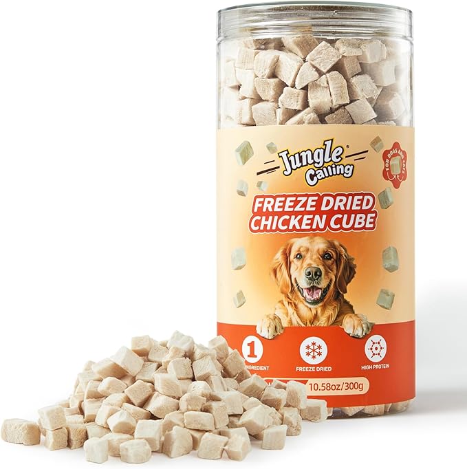 Jungle Calling Freeze Dried Chicken Cat & Dog Treats, Single Ingredient Chicken Bites for Cats & Dogs, High Protein Pet Training Treats, Edible Organic Food Topper, 10.58 oz-Mewly Pet