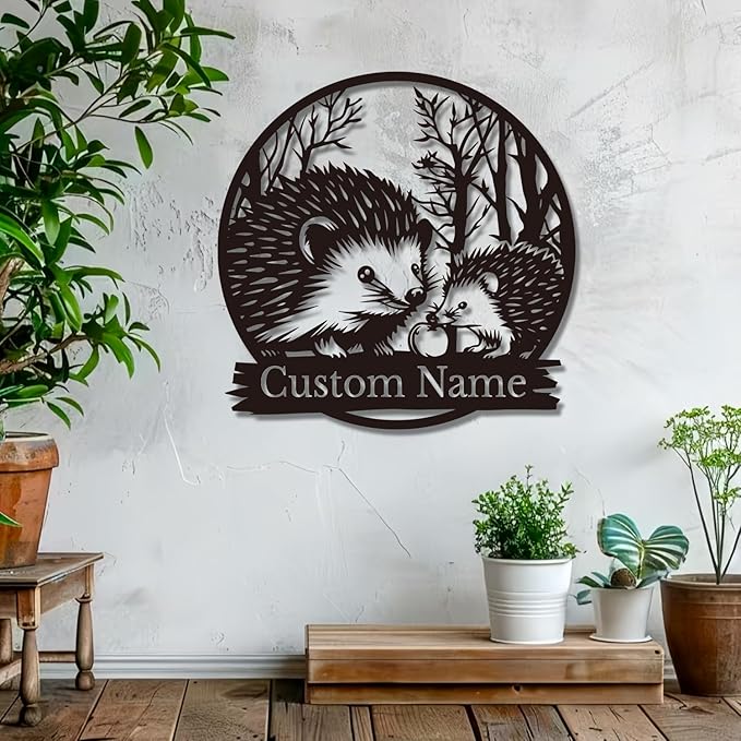 Custom Hedgehog Metal Sign, Personalized Hedgehog Metal Wall Art,Hedgehog Lovers Gift Metal Kid Room Decor,Personalized Hedgehog Lover Name Sign,Kid Nursery Decoration (Hedgehog C)