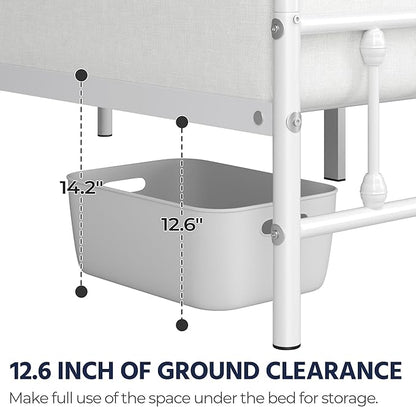 Yaheetech Classic Metal Platform Bed Frame Mattress Foundation with Victorian Style Iron-Art Headboard/Footboard/Under Bed Storage/No Box Spring Needed/Twin Size White