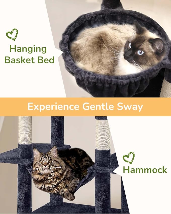 Globlazer Large Cat Tree Tower Condo, 80in Tall Cat Tree for Multiple Indoor Cats Large Adult, XXL Big Cat Climbing Tower with Cat Caves, Sisal Scratching Posts, Top Perches, Hammock, S80B, Dark Gray-Mewly Pet
