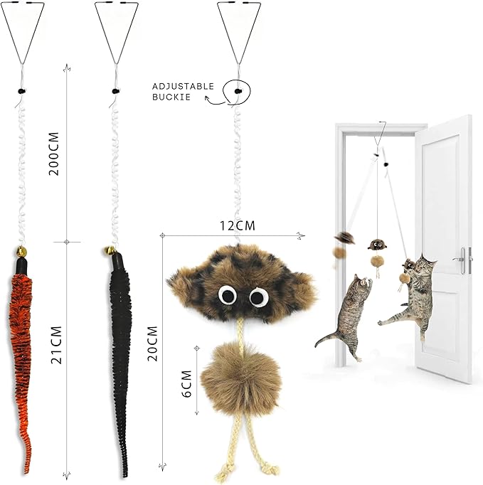 Cat Toys for Indoor Cats,Interactive Door Hanging Cat Toys Attached with Catnip/Feathers/Birds/Worm Toys for Cats/Kitten Toys(3 Pack)-Mewly Pet