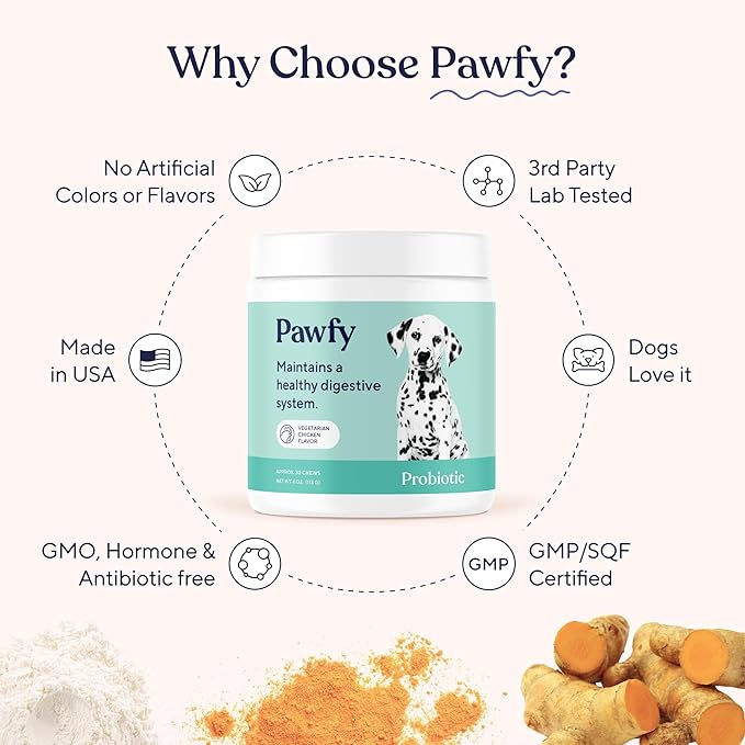 Pawfy Probiotics for Dogs | Supports Digestive Health, Diarrhea for Small and Large Dogs | Improves Gut Health | Anti Yeast Supplements | Promotes Skin Health and Seasonal Allergies Support - 30 Chews-Mewly Pet