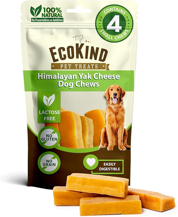 EcoKind Himalayan Gold Yak Cheese Chew for Small Dogs, Healthy Treats, Odorless, Long Lasting Bones, Rawhide Free, Made in The Himalayans, Small (Pack of 4)-Mewly Pet
