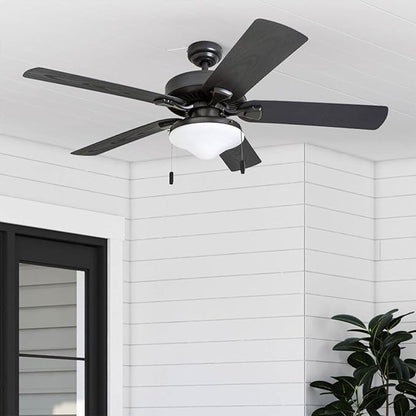Honeywell Ceiling Fans Belmar 52 Inch Ceiling Fan With Light, Indoor/Outdoor Ceiling Fan with Pull Chain, LED Tri-Mount 5 Blade Design, ETL Damp Rated, Bronze (50512-01)