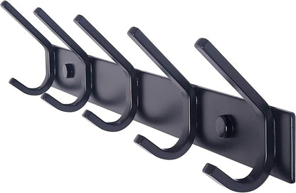 WEBI Coat Rack Wall Mounted,5 Coat Hooks for Hanging Coats,Heavy Duty Metal Double Hook Rack Hook Rail Wall Coat Rack with Hooks Coat Hanger Wall Mount for Clothes Entryway Jacket,Black