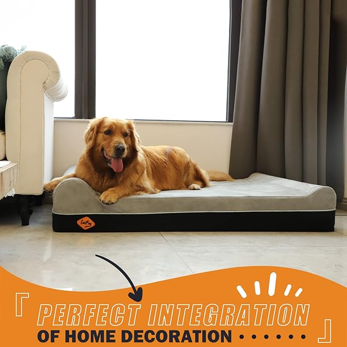 Laifug Orthopedic Memory Foam Extra Large Dog Bed Pillow(50"x36"x10", Slate Grey) Durable Water Proof Liner & Removable Washable Cover & Smart Design-Mewly Pet