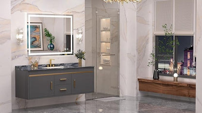 Keonjinn Lighted Bathroom Mirror, 42 x 32 Inch Bathroom LED Mirror with Lights, Frontlit Only, HD Tempered Glass, UL-Listed LED Driver, Anti-Fog, 6000K Dimmale, Easy Installation(Horizontal/Vertical)