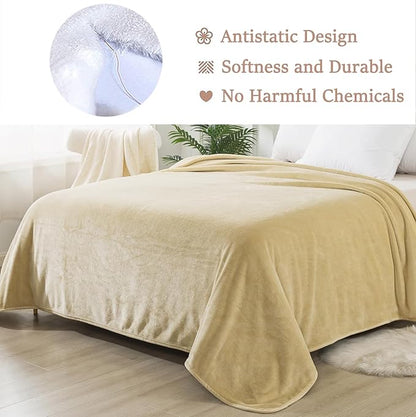 Soft King Size Blanket for All Season Warm Fuzzy Microplush Lightweight Thermal Fleece Summer Autumn Fall Winter Spring Blankets for King Calking Bed Couch Sofa,90x108 Inches,Khaki