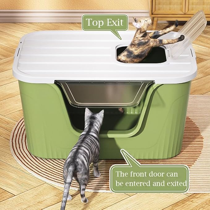 Vealind Cat Litter Box Lid with Clear Door Only Fit for Vealind XXL Cat Litter Pan, Top Entry Litter Box with Lid-Mewly Pet