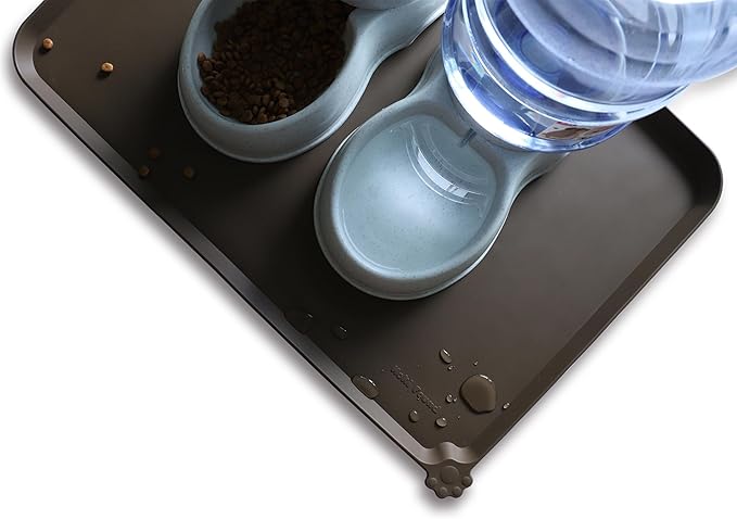 Hoki Found Large Silicone Pet Food Mats Tray - Non Slip Pet Dog Cat Bowl Mats Placemat - Dog Pet Cat Feeding Mat - Waterproof Dog Cat Food Mats -Pet Water Mats for Floors - Coffee-Mewly Pet