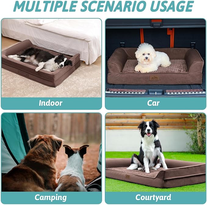 Orthopedic Dog Bed for Extra Large Dog, XL Pet Couch for XLarge Dog, Supportive Foam Bolster Sofa with Waterproof Lining Cover, Anti-Slip, Comfort, Washable, 42x30x7.5 in, U Shape, Brown-Mewly Pet