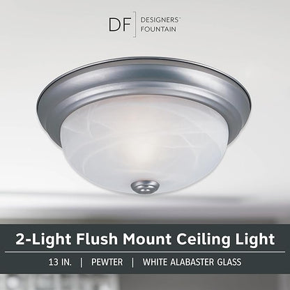 Designers Fountain 13 in 3-Light Flush Mount Ceiling Light, Pewter with Alabaster Glass Shade, 1257M-PW-AL