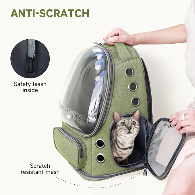 Cat Backpack Carrier, Breathable Cat Carrier Large Space Bubble Pet Backpack for Kitty Small Dog up to 15lbs, Transparent & Foldable Pet Carrier for Travel Hiking-Mewly Pet