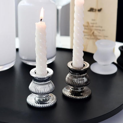WDHODEC Black White Candlestick Holders 12PCS Glass Taper Candle Holders for Table Centerpiece Colorful Candle Sticks for Wedding, Party and Festival Decoration