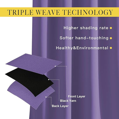 NICETOWN Blackout Lilac Purple Curtains & Drapes for Bedroom - Noise Reducing Thermal Insulated Solid Grommet Room Darkening Window Drapes for French Door (2 Panels, 66 x 90 Inch)
