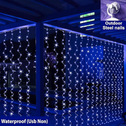 ZSJWL 300 LED Blue Curtain Fairy Lights with Remote, 8 Modes 9.8 × 9.8 Ft Waterproof USB Plug in Copper Wire Lights for Bedroom Window Chrismas Wedding Party