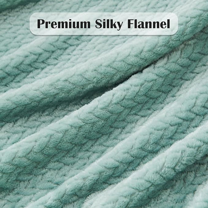 NEWCOSPLAY Super Soft King Blanket New Sage Green Premium Silky Flannel Fleece Leaves Pattern Lightweight Bed Blanket All Season Use (New Sage Green, King(90"x110"))