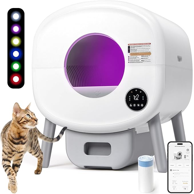 Self Cleaning Cat Litter Box: Extra Large Automatic Litter Box for Multiple Cats, Odor-Free, App-Controlled, Ambient Light Waste Disposal-Mewly Pet