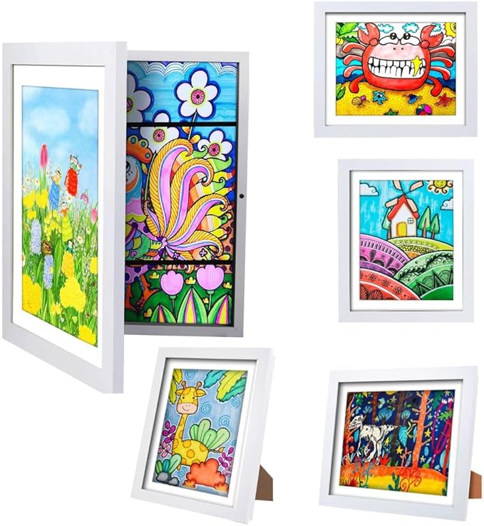 [2-Pack]Kids Art Frames,10x12.5 Front Opening Kids Artwork Frames Changeable, Display 8.5x11 or 9x12 With Mat,Holds 50 Pcs,for 3D Picture,A4 Artwork,Crafts,Childrens Drawing,Art Projects Storage-Wood