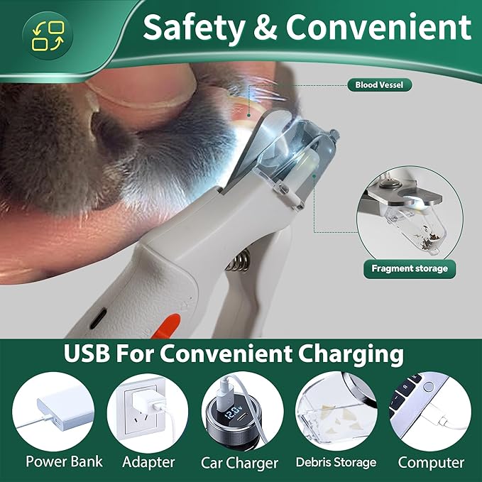 2 in 1 Dog Nail Clippers & Cat Nail Clippers Trimmers for Large Medium Small Dogs Cats Claw Trimmer Quick Sensor and Safety Guard USB Rechargeable Dogs Nail Trimmer with Catcher & 2 LED Lights-Mewly Pet
