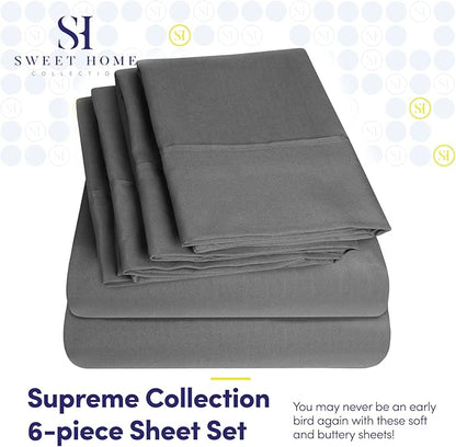 Cal King Size Bed Sheets - 6 Piece 1500 Supreme Collection Fine Brushed Microfiber Deep Pocket California King Sheet Set Bedding - 2 Extra Pillow Cases, Great Value, California King, Gray