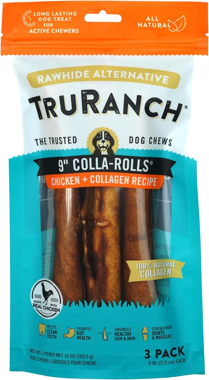 Collagen Rolls - 9" Collagen Rolls for Dogs - Long Lasting Healthy Joint Support Dog Treat - Rawhide Alternative - Skin & Coat Health - Made with Real Chicken, 1 Bag, 3 Count-Mewly Pet