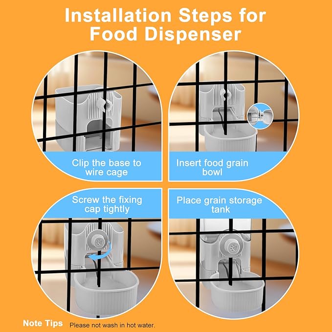 Auto Gravity Food Dispenser for Cage Hanging, 41OZ Capacity Hanging Automatic Pet Cage Feeder, Food Bowl for Cats Dogs Rabbit Ferret Chinchilla Bird Hedgehog Guinea Pig (Grey)-Mewly Pet