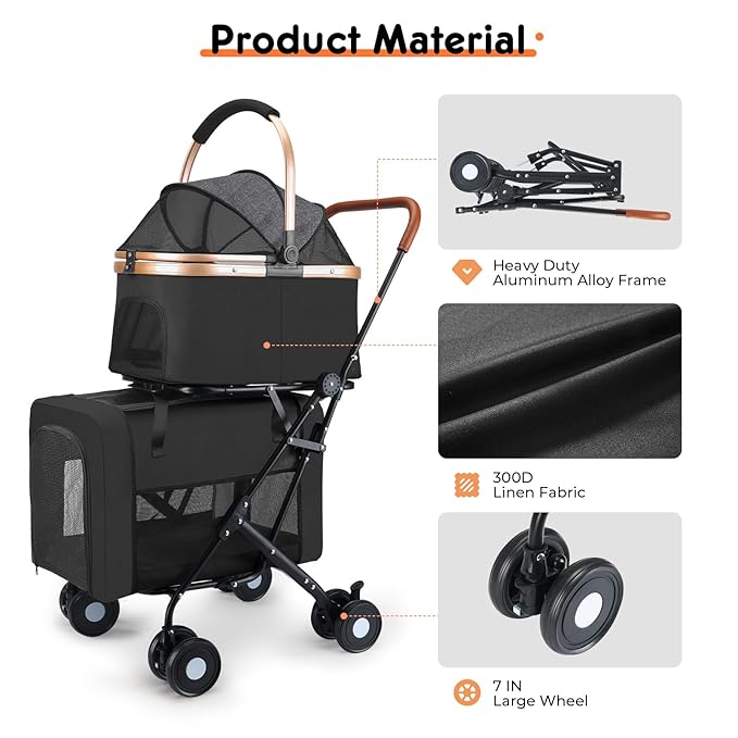 Double Pet Stroller for Small Medium Dogs - 4 In1 Dog Stroller for 2 Pets, Detachable and Foldable with 360°Rotating Wheels, Easy Assembly and Compact Size-Mewly Pet