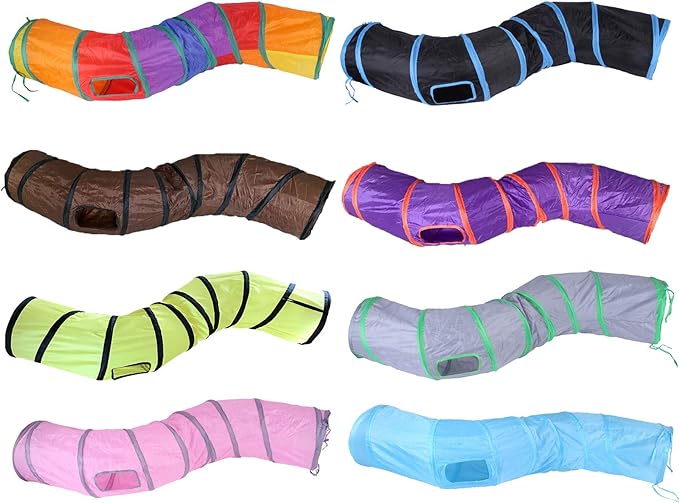 iCAGY Cat Tunnel for Indoor Cats Interactive, Rabbit Tunnel Toys, Pet Toys Play Tunnels for Cats Kittens Rabbits Puppies Crinkle Pop Up Blue 47" Shape S-Mewly Pet