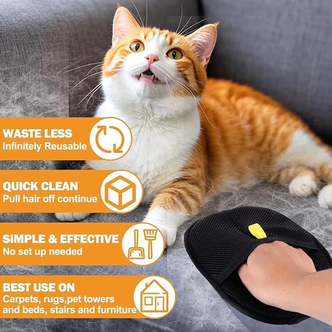 2Pcs Pet Hair Removal Gloves，Efficient Pet Grooming Gloves,Reusable Pet Hair Glove，Reusable Double Sided for Couch, Furniture,Carpet-Mewly Pet