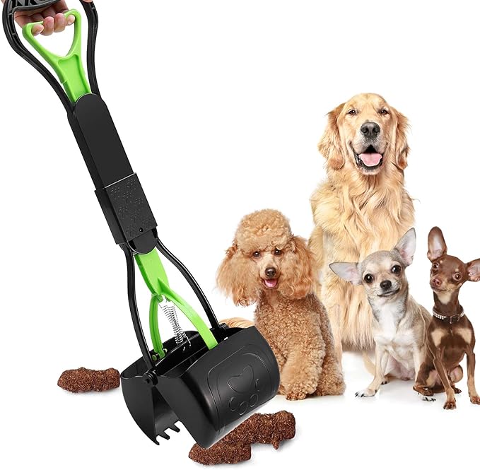 PPOGOO Non-Breakable Pet Pooper Scooper for Dogs and Cats with Long Handle High Strength Material and Durable Spring for Easy Grass and Gravel Pick Up-Mewly Pet