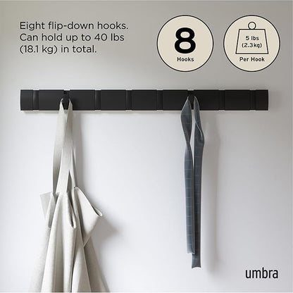 Umbra Flip 8 Hook Wall Mounted Coat Rack, Black