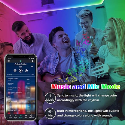 Led Strip Lights, 150ft/45m Long Smart Led Light Strips Music Sync 5050 RGB Color Changing Rope Lights,Bluetooth APP/IR Remote/Switch Box Control Led Lights for Bedroom,Home Decoration,Party,Festival