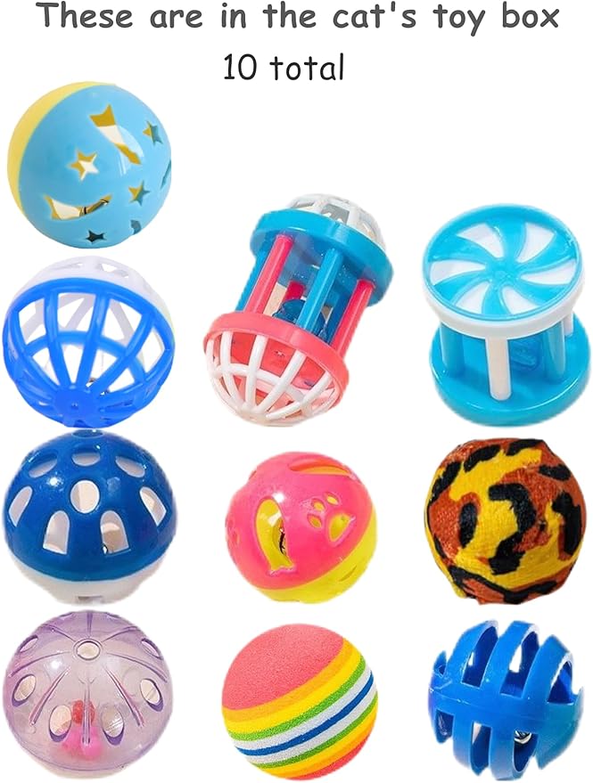 10-Pack Cat Toy Balls with Bells for Kittens and Cats (1.5'' - 2.2'', Cat Toys Mega Set)-Mewly Pet