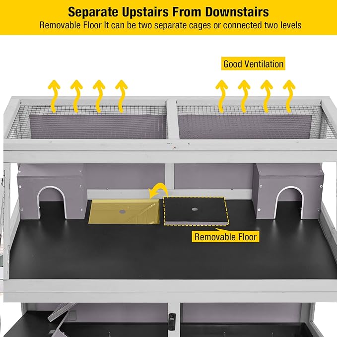 Aivituvin Guinea Pig Cage Chew Proof Hamster Cage Metal Frame Rat House Small Animal Habitat Critter Nation Cage 2 Levels Double Use Movable-Mewly Pet