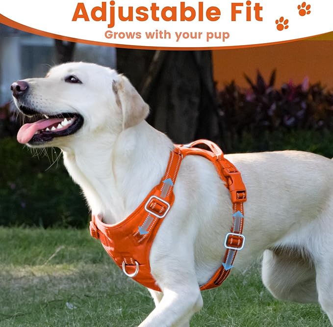 No Pull Dog Harness, Reflective Puppy Vest for Small Medium Large Sized Dog(Orange,L)-Mewly Pet