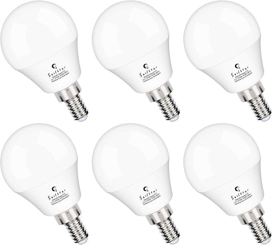 Sailstar A15 Ceiling Fan Light Bulbs, E12 Base, 6Watt (60-Watt Replacement), Soft White 2700K, Non-Dimmable, Candelabra Base LED Light Bulb, 6 Pack