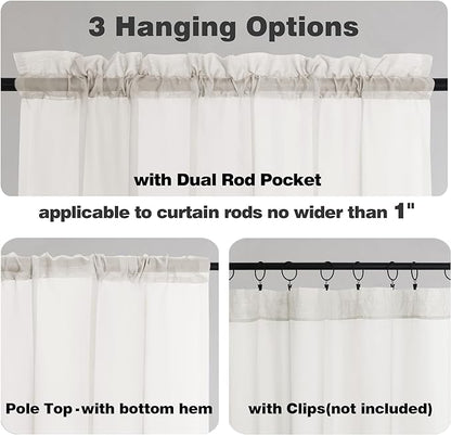 Chyhomenyc Sheer Ivory Valances for Windows 2 Pack, Small Window Curtains for Living Room Bathroom Cafe Laundry Basement, Modern Top Dual Rod Pocket Voile Curtain, 42W x 18L inches, Ivory