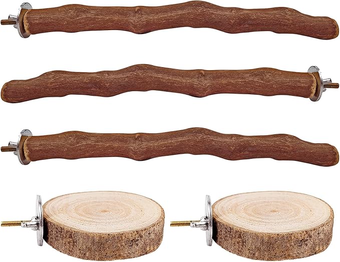 5PCS Bird Perch Stand Natural Wooden Parrot Stand Branch,3 Grape Wood Perch,2 Platform,Paw Grinding Fork Parakeet Chewing Stick Exercise Training Branches for Cockatiels,Small Birds-Mewly Pet