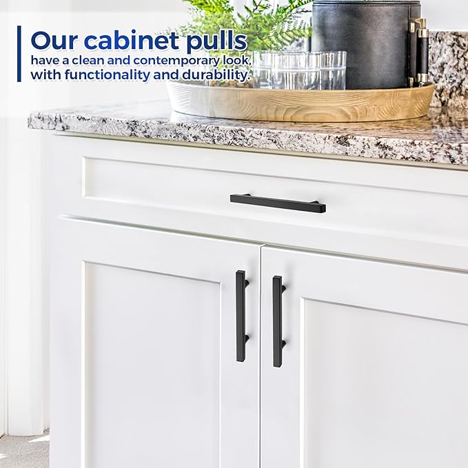 JOY DECOR 10 Pack 3-3/4 Inch Matte Black Square Cabinet Handles Stainless Steel Cabinet Hardware Pulls for Kitchen and Drawers with 6 Inch Overall Length