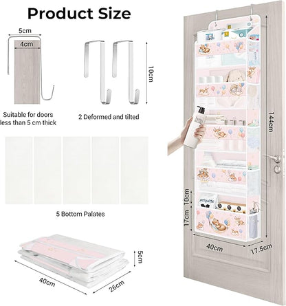 Clastyle Animals Over The Door Organizer Star Nursery Hanging Storage Organizer for Kids Clothes Diaper Toy Closet Door Hanging Shelf Storage for Bedroom Bathroom Pantry, Balloon, 5-Tier