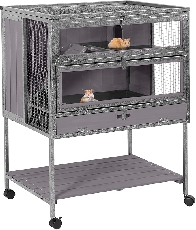 GUTINNEEN Guinea Pig Cage Hamster House with Anti-Chewing Metal Frame Rat Cage with Wheels and Storage-Mewly Pet