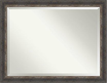 Amanti Art Brown Bathroom Mirror for Over Sink, 35x45 Bark Rustic Char Rectangle Vanity Mirror, X-Large Country Rustic Frame, Hangs Horizonally and Vertically, Bathroom Wall Decor, Beveled Edge
