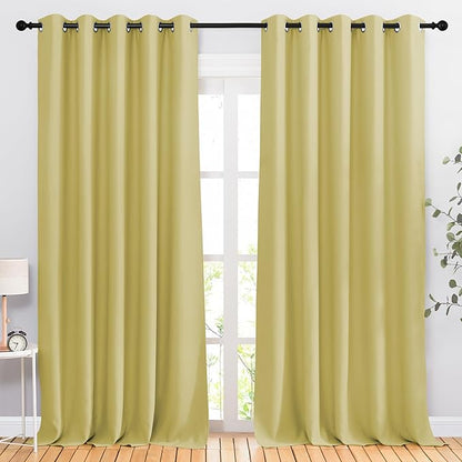 NICETOWN Room Darkening Curtains for Sliding Glass Door, Grommet Thermal Window Treatment Room Dividers Curtains for Living Room/Bedroom, Paler Yellow, 2 Panels, W66 x L102