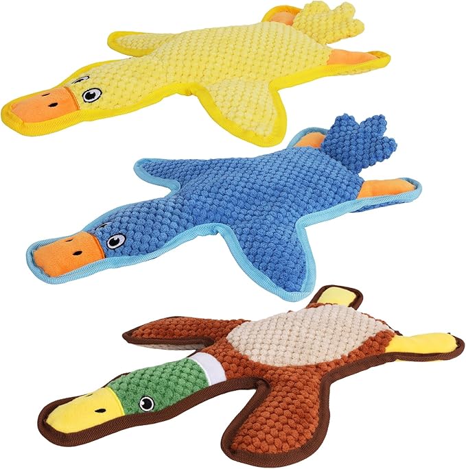 Dog Toys 3-Pack Cute Duck Shapes Puppy Toys No-Stuffing Squeaky and Crinkle Interactive Dog Chew Toy for Small to Large Breeds-Mewly Pet