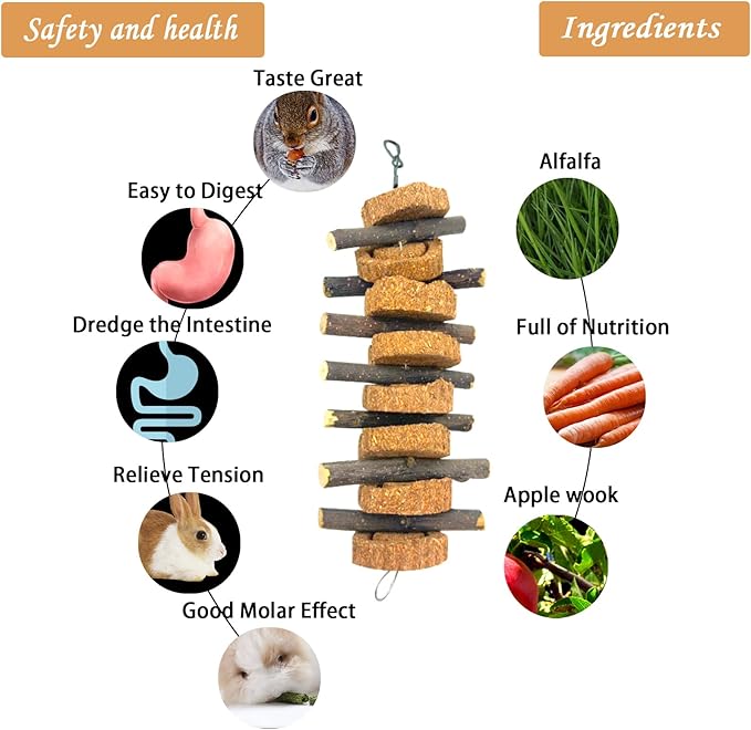 PINVNBY Rabbit Chew Toys for Teeth Hanging,Natural Apple Bunny Chew Sticks Small Animals Molar Wood for Rabbits Chinchillas Guinea Pigs Hamsters Small Pet Chewing Improve Dental Health(4 Pcs)-Mewly Pet