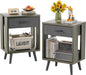 GYIIYUO Nightstands Set of 2 with Black Fabric Storage Drawer and Open Wood Shelf, Side Table with Storage for Bedroom, Bedside Tables - Gray 23.7" H