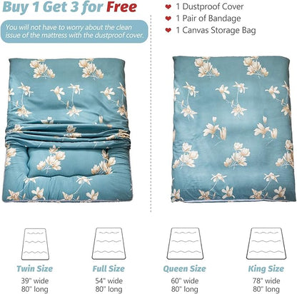 MAXYOYO Floral Printed Rustic Japanese Floor Mattress - Foldable Futon, Roll Up Camping Bed for Adults, Floor Lounger, Couches and Sofas, King Size